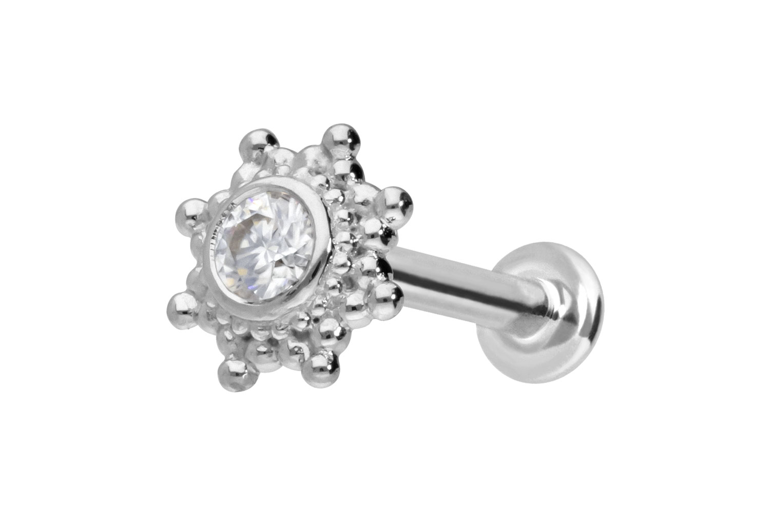 14 Karat Gold Labret Piercing mit Push Fit MOISSANIT-SONNE
